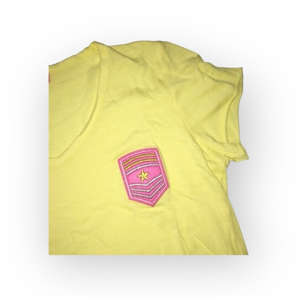 new me.n.u ☺︎︎ Star Stripe Patch T Shirt ☺︎︎ Sun Yellow ☺︎ Girl Small ☺︎ 5 6 6X - Picture 9 of 16